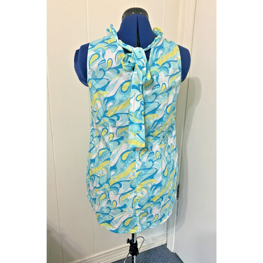 tyler boe Sleeveless Blouse Medium Ruffled collar Blue Paisley Resort Beachy - Picture 3 of 9